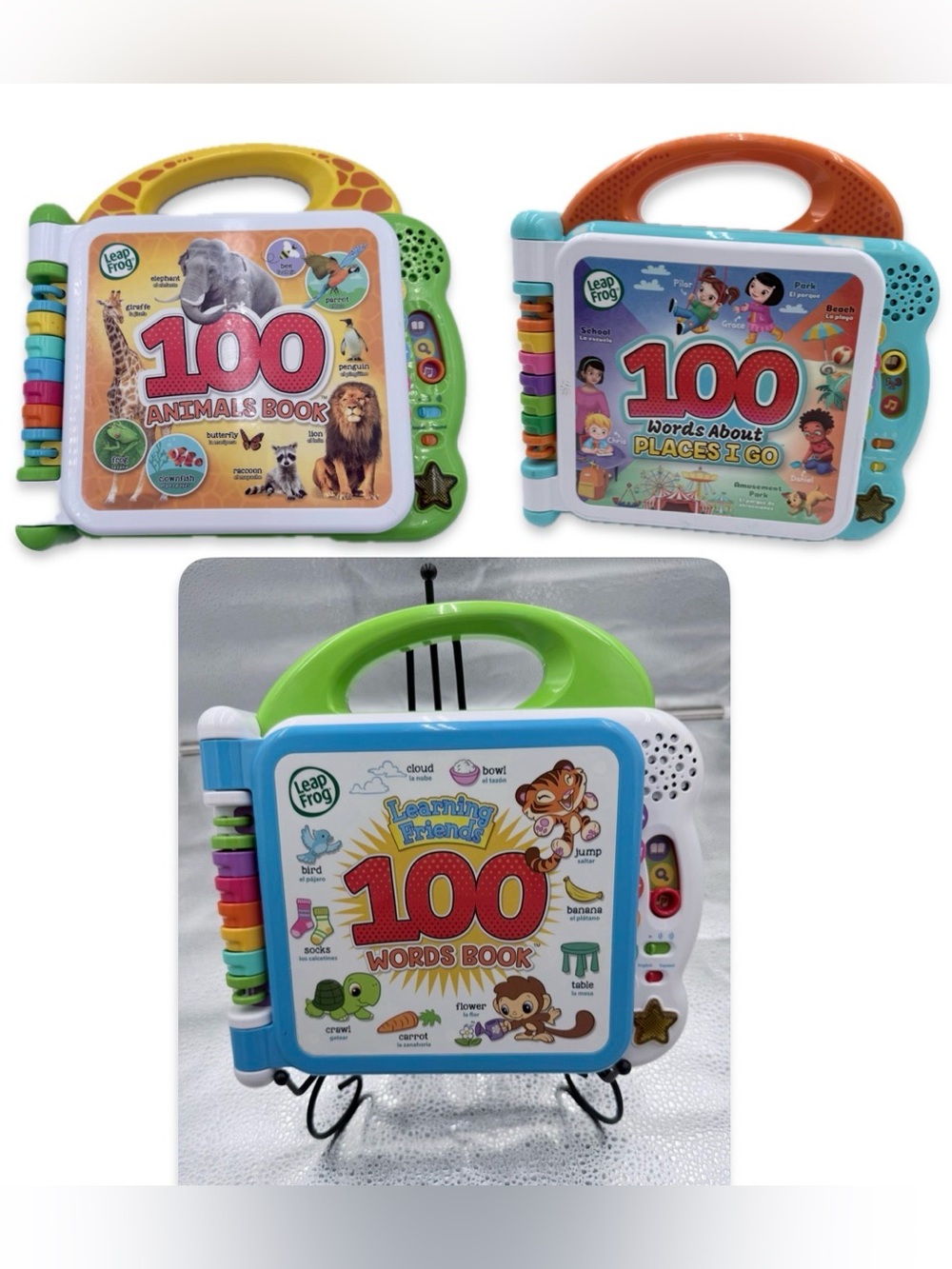 Leap Frog 100 Words Places & Animals Bilingual Interactive Electronic Book 3 Set